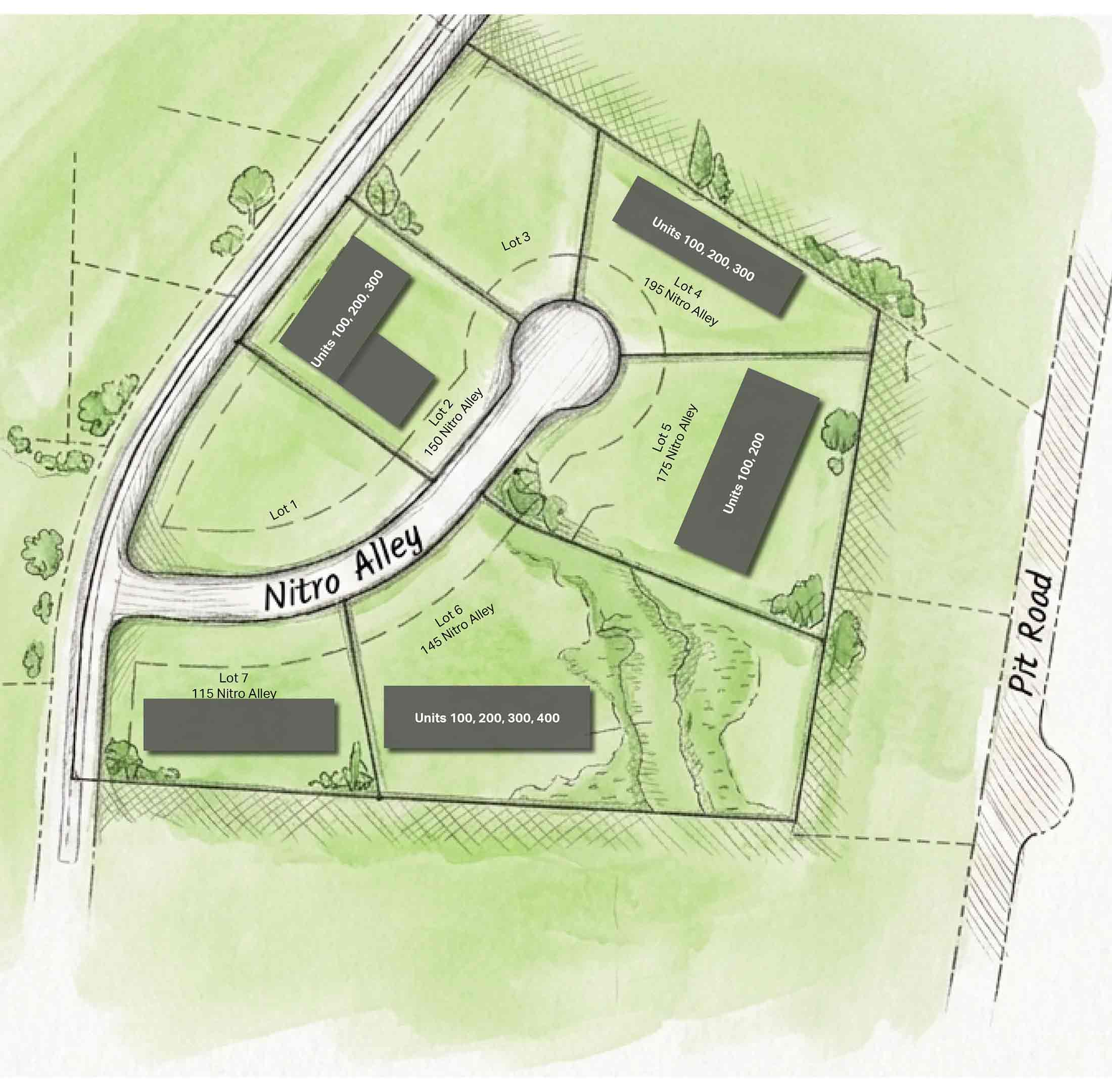 Horsepower_Park_plat_S Horsepower Park Buildings for Lease Mooresville NC plat showing park layout